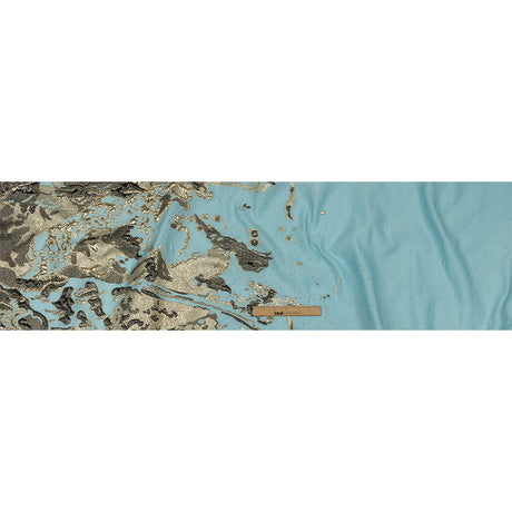 Metallic Golden Mist, Black and Sky Blue Spotted and Splattered Luxury Brocade
