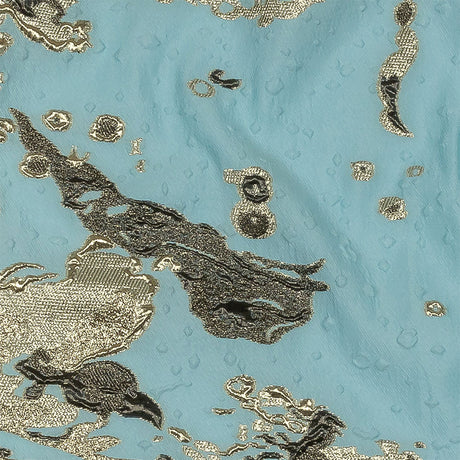 Metallic Golden Mist, Black and Sky Blue Spotted and Splattered Luxury Brocade