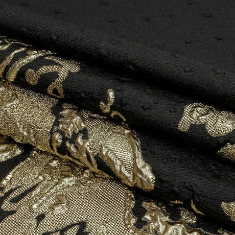 Metallic Golden Mist and Black Spotted and Splattered Luxury Brocade