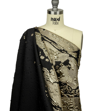 Metallic Golden Mist and Black Spotted and Splattered Luxury Brocade
