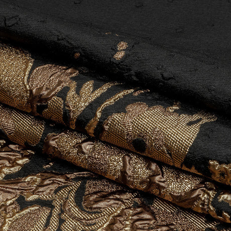 Metallic Bronze Mist and Black Spotted and Splattered Luxury Brocade