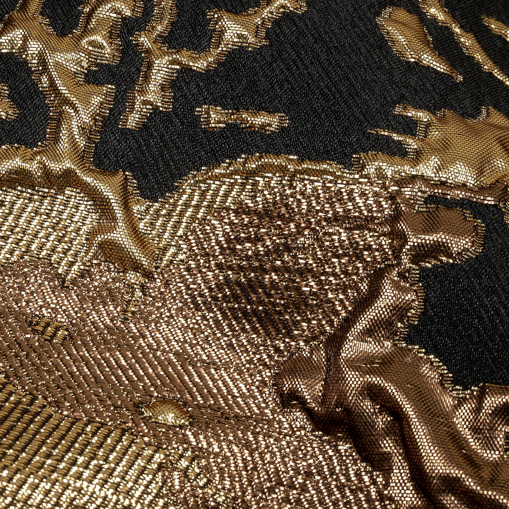 Metallic Bronze Mist and Black Spotted and Splattered Luxury Brocade