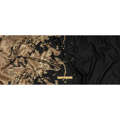 Metallic Bronze Mist and Black Spotted and Splattered Luxury Brocade
