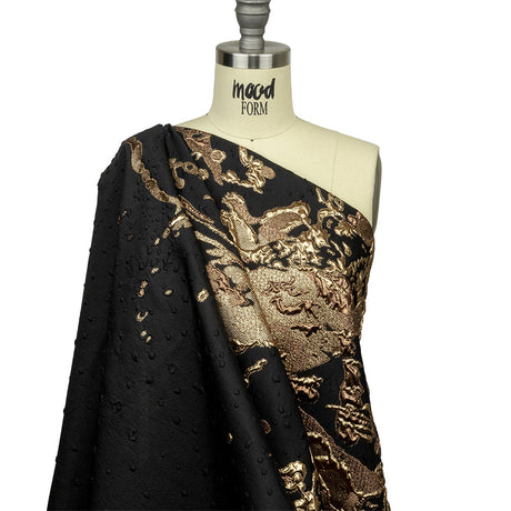 Metallic Bronze Mist and Black Spotted and Splattered Luxury Brocade