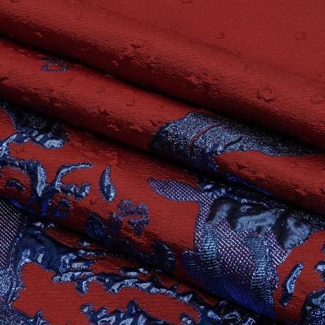 Metallic Diode Blue and Dark Red Spotted and Splattered Luxury Brocade