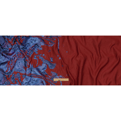 Metallic Diode Blue and Dark Red Spotted and Splattered Luxury Brocade