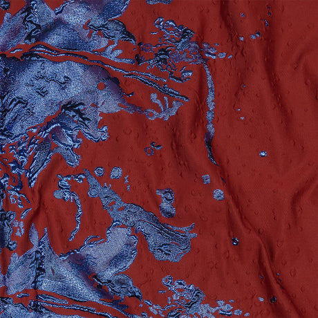 Metallic Diode Blue and Dark Red Spotted and Splattered Luxury Brocade