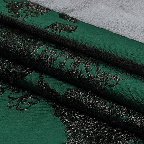 Metallic Black and Dark Green Floral Luxury Brocade with Sheer Stripes