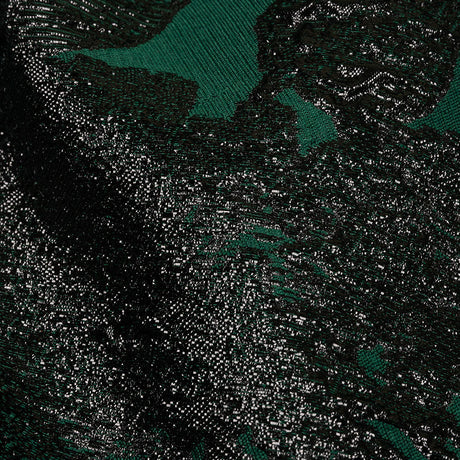 Metallic Black and Dark Green Floral Luxury Brocade with Sheer Stripes