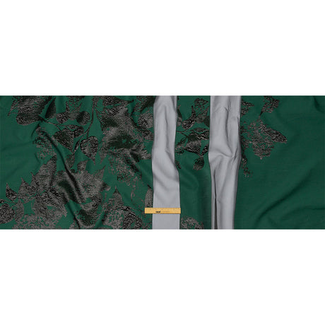 Metallic Black and Dark Green Floral Luxury Brocade with Sheer Stripes
