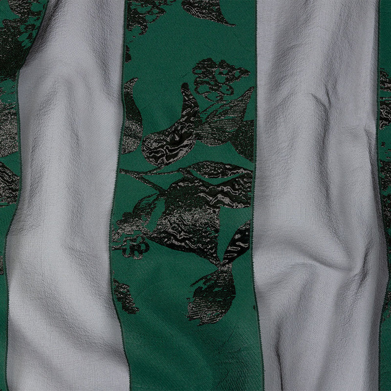 Metallic Black and Dark Green Floral Luxury Brocade with Sheer Stripes
