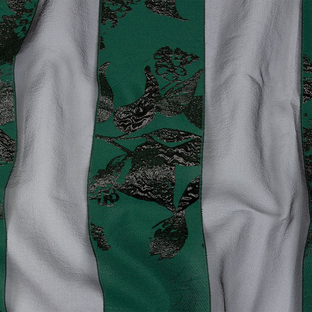 Metallic Black and Dark Green Floral Luxury Brocade with Sheer Stripes