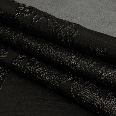 Metallic Black Floral Luxury Brocade with Sheer Stripes