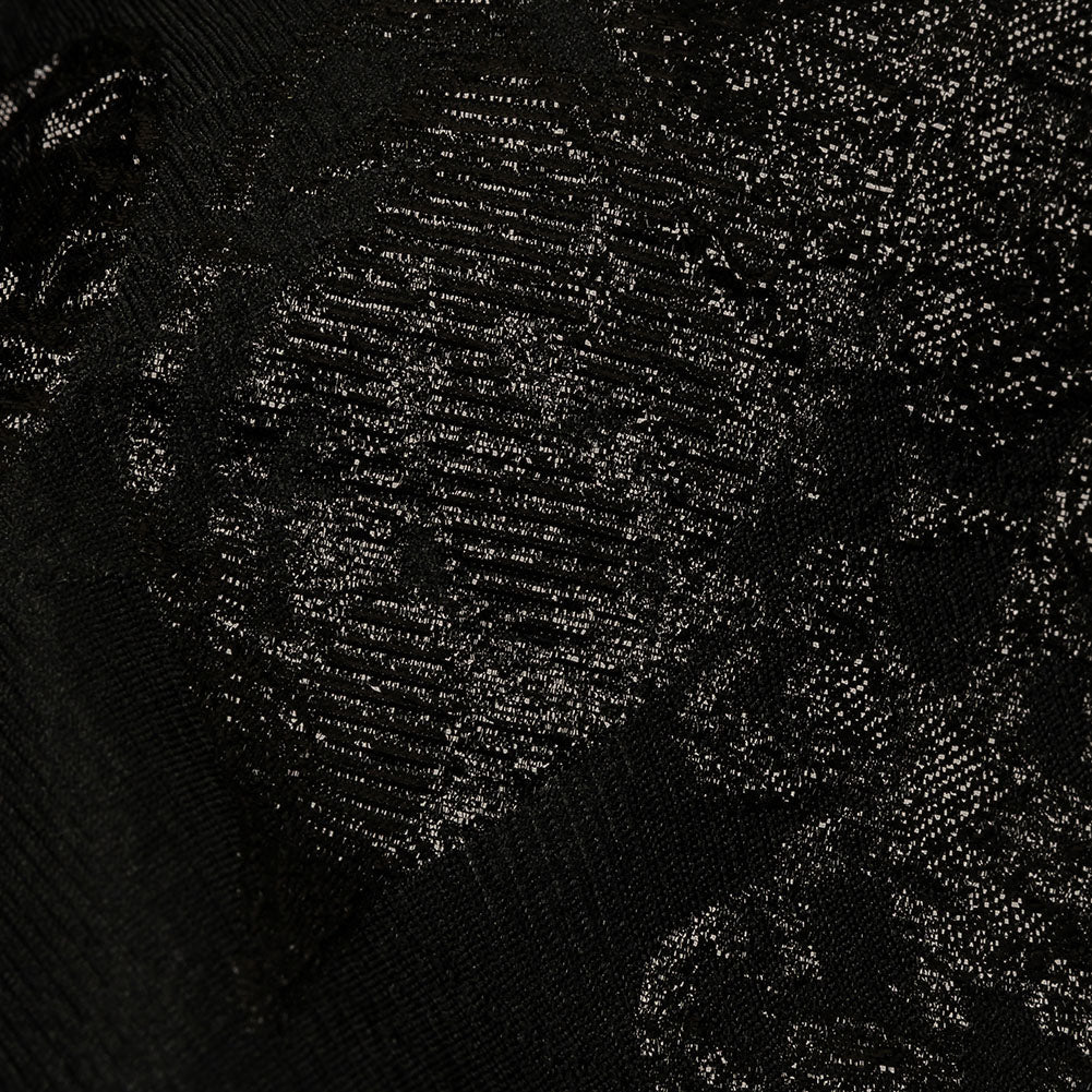 Metallic Black Floral Luxury Brocade with Sheer Stripes