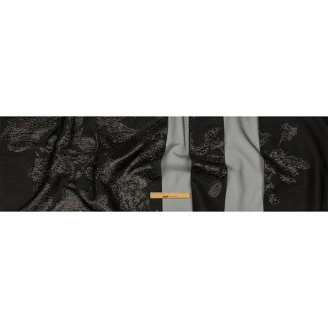 Metallic Black Floral Luxury Brocade with Sheer Stripes