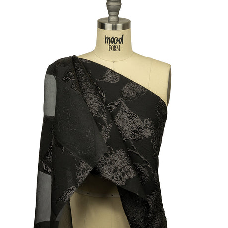 Metallic Black Floral Luxury Brocade with Sheer Stripes