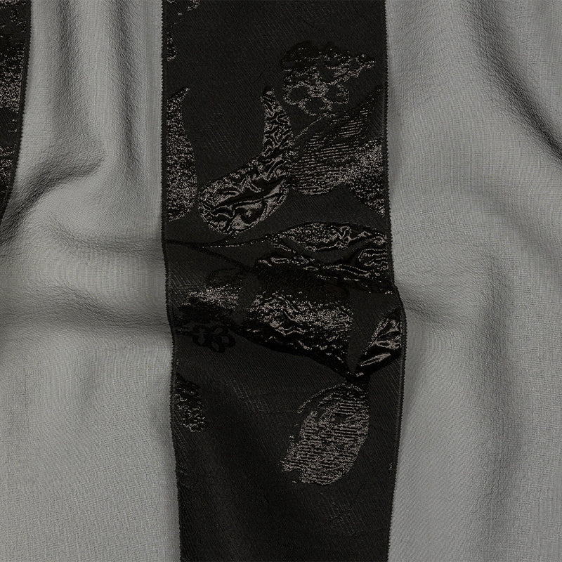 Metallic Black Floral Luxury Brocade with Sheer Stripes