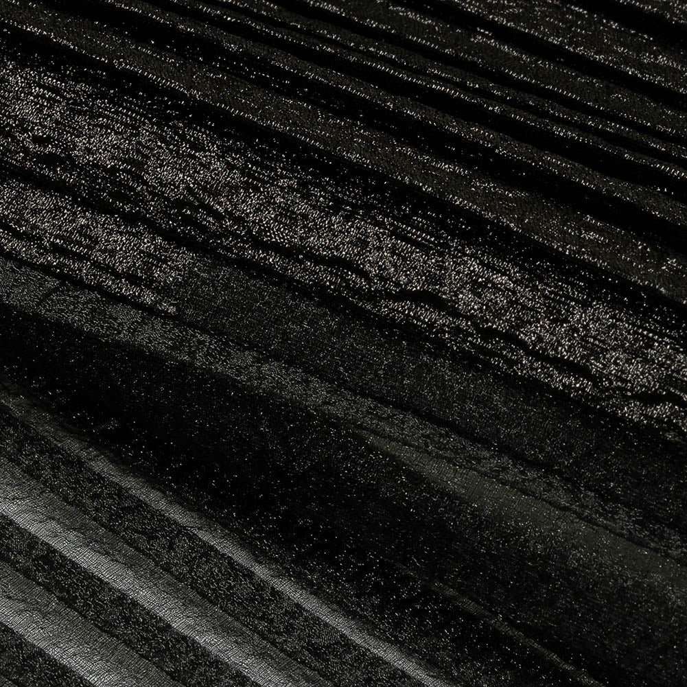 Metallic Black Waves Pleated Luxury Burnout Brocade