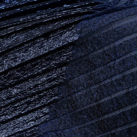 Metallic Navy Blue Waves Pleated Luxury Burnout Brocade