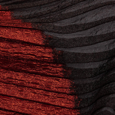 Metallic Savvy Red and Black Waves Pleated Luxury Burnout Brocade