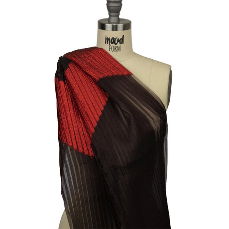 Metallic Savvy Red and Black Waves Pleated Luxury Burnout Brocade
