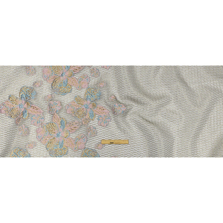 Metallic Bright Gold, Pink-a-boo and Bonnie Blue Florals and Latticework Sheer Luxury Brocade
