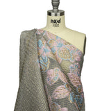 Metallic Bright Gold, Pink-a-boo and Bonnie Blue Florals and Latticework Sheer Luxury Brocade