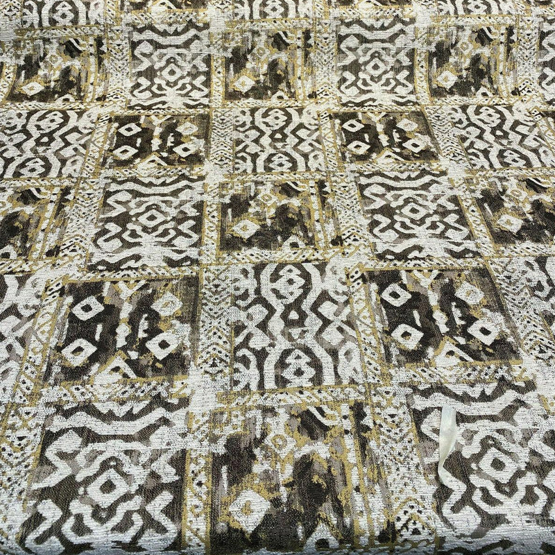 Tanggula Chenille Fabric - Smoke Gold Native Print, 57" Width (1 Yard)