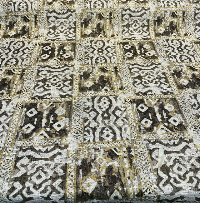 Tanggula Chenille Fabric - Smoke Gold Native Print, 57" Width (1 Yard)