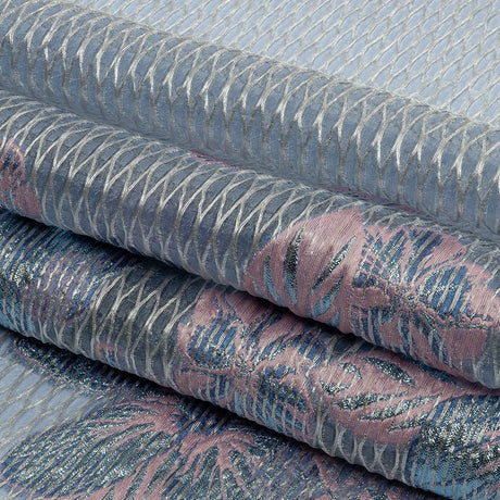 Metallic Silver, Candy Pink and Purple Rose Florals and Latticework Sheer Luxury Brocade