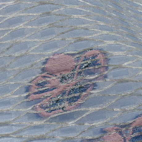 Metallic Silver, Candy Pink and Purple Rose Florals and Latticework Sheer Luxury Brocade