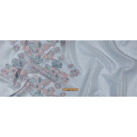 Metallic Silver, Candy Pink and Purple Rose Florals and Latticework Sheer Luxury Brocade