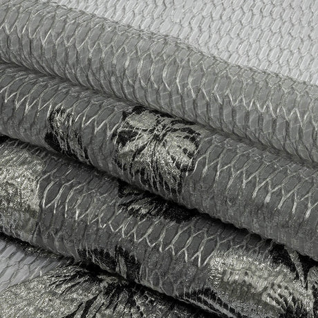 Metallic SIlver and Black Florals and Latticework Sheer Luxury Brocade