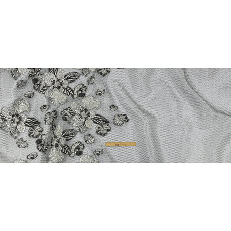 Metallic SIlver and Black Florals and Latticework Sheer Luxury Brocade
