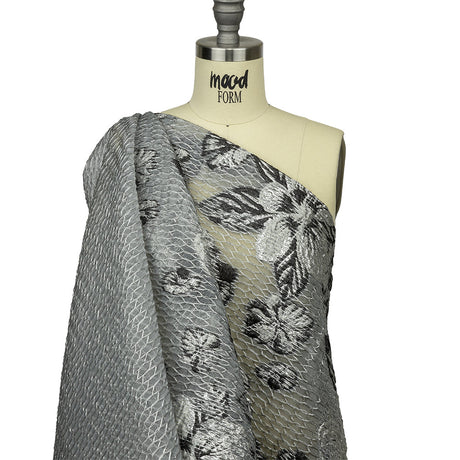 Metallic SIlver and Black Florals and Latticework Sheer Luxury Brocade