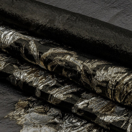 Metallic Ice Flow, Gold and Gunpowder Flashy Flowers Luxury Burnout Brocade