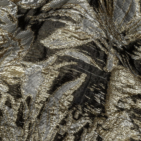 Metallic Ice Flow, Gold and Gunpowder Flashy Flowers Luxury Burnout Brocade