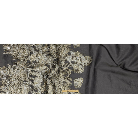 Metallic Ice Flow, Gold and Gunpowder Flashy Flowers Luxury Burnout Brocade