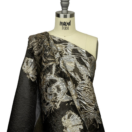 Metallic Ice Flow, Gold and Gunpowder Flashy Flowers Luxury Burnout Brocade