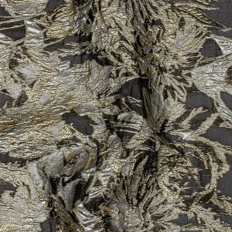 Metallic Ice Flow, Gold and Gunpowder Flashy Flowers Luxury Burnout Brocade