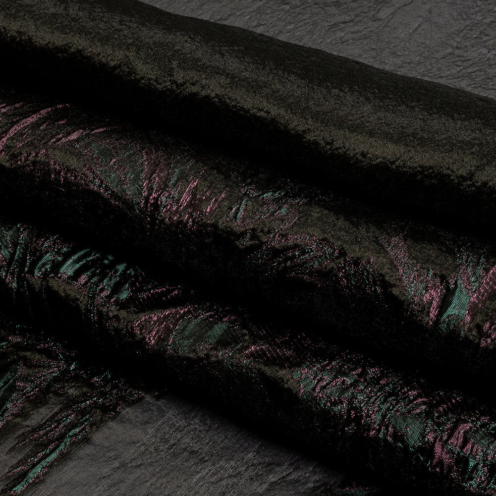 Metallic Vitality, Evergreen and Gunpowder Flashy Flowers Luxury Burnout Brocade
