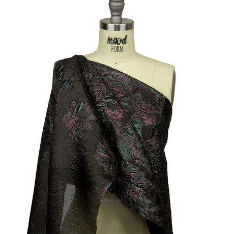 Metallic Vitality, Evergreen and Gunpowder Flashy Flowers Luxury Burnout Brocade
