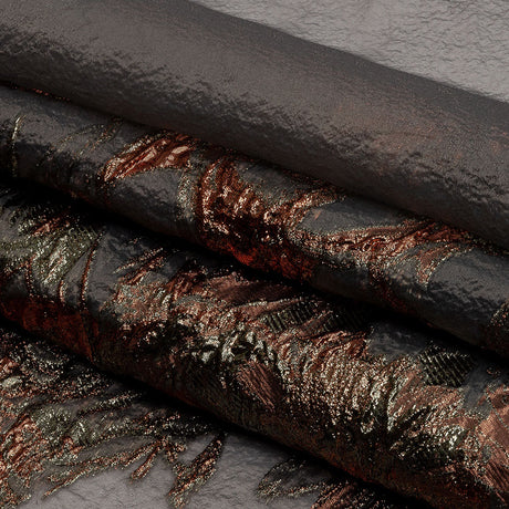 Metallic Coral, Gold and Gray Flashy Flowers Luxury Burnout Brocade