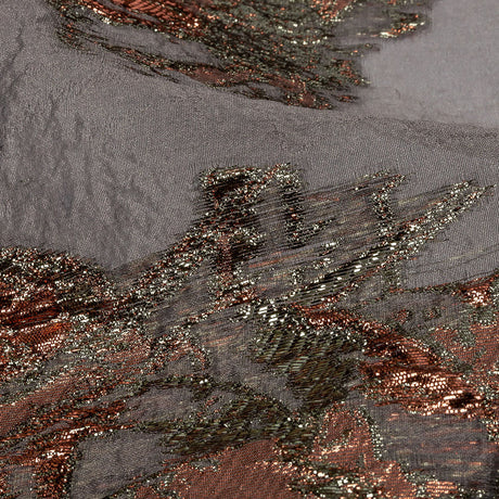 Metallic Coral, Gold and Gray Flashy Flowers Luxury Burnout Brocade