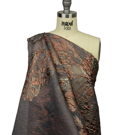 Metallic Coral, Gold and Gray Flashy Flowers Luxury Burnout Brocade