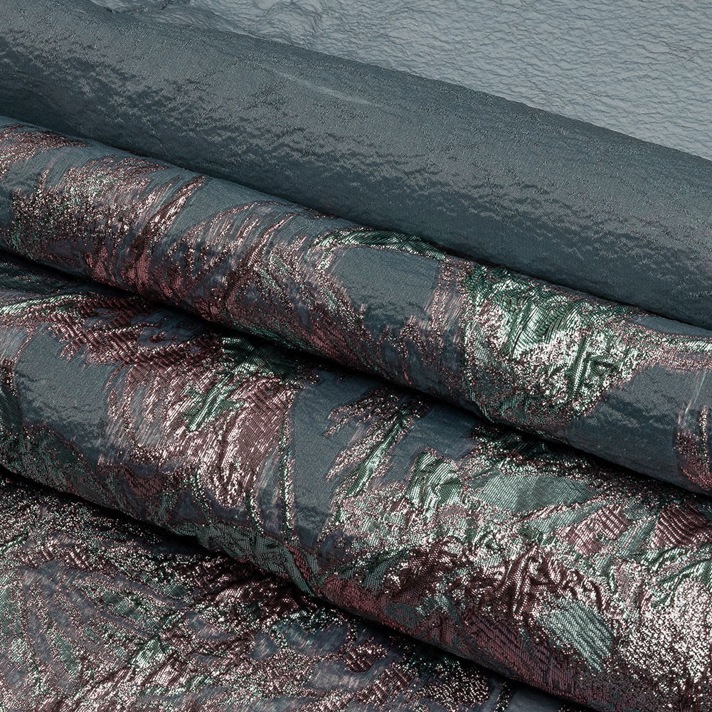 Metallic Pink, Blue Snow and Steel Blue Flashy Flowers Luxury Burnout Brocade