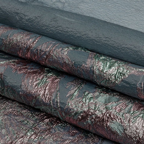 Metallic Pink, Blue Snow and Steel Blue Flashy Flowers Luxury Burnout Brocade