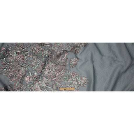Metallic Pink, Blue Snow and Steel Blue Flashy Flowers Luxury Burnout Brocade