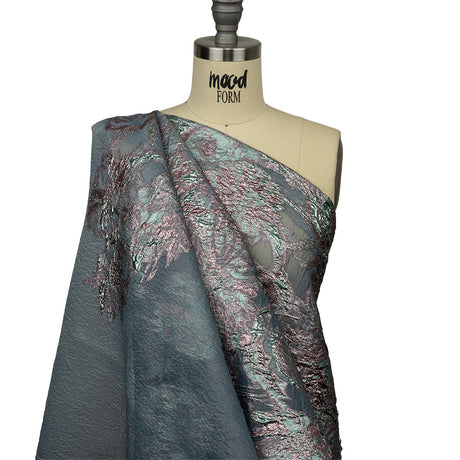 Metallic Pink, Blue Snow and Steel Blue Flashy Flowers Luxury Burnout Brocade