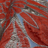 Metallic Silver, Coral and Blue Floral Luxury Brocade